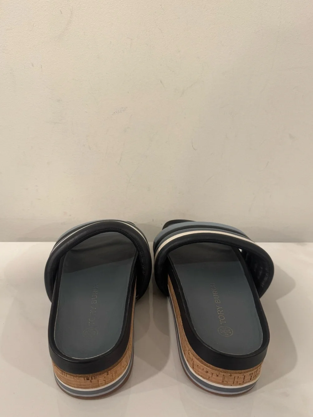 Tory Burch Padded Slide Sandals in Blue & White